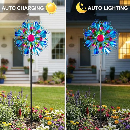 Solar Wind Spinner Outdoor Metal - Peacock Kinetic Garden Sculptures with Color-Changing LED Lights, Waterproof Wind Catchers Yard Art Decor for Patio Lawn, for Women