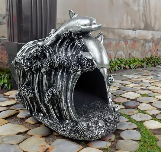 Dolphin Statue Gutter Diverter Rain,Deco Gutter Extension Downspout,Eco-Friendly Resin Sculpture Gutter Extender Diverter,Splash Block, Perfect Rain Gutter Downspout Extension for 3"x4" Downspouts