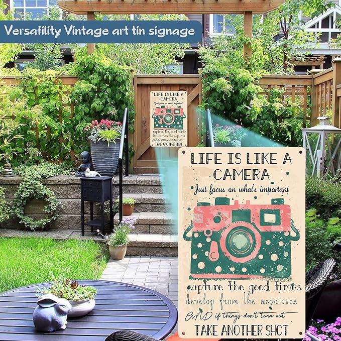 Life Is Like A Camera Cute Retro Art Tin Sign for Home Living Bedroom Room Kitchen 8x12 inch