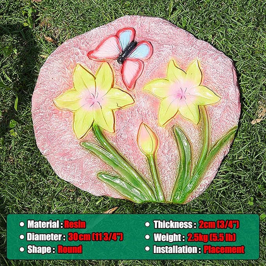 Stepping Stone Decorative Step Stones That Stake Into The Ground, Landscaping Stepping Stone/Walkway Tiles, Yard Decor Pathway Pavers Stones Ornaments(Pink)