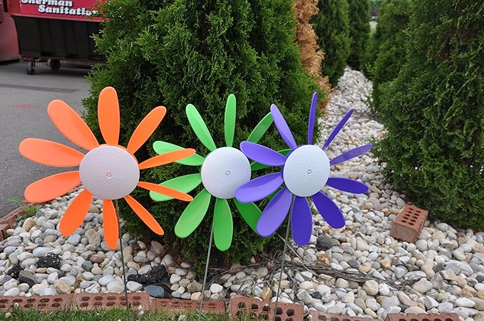 Beloit Plastics Spinning Daisy (6 Pack Random Color) Tall Pinwheel and Wind Spinner for Garden, Lawn, or Patio,Front or Back Yard Decoration,USA Made