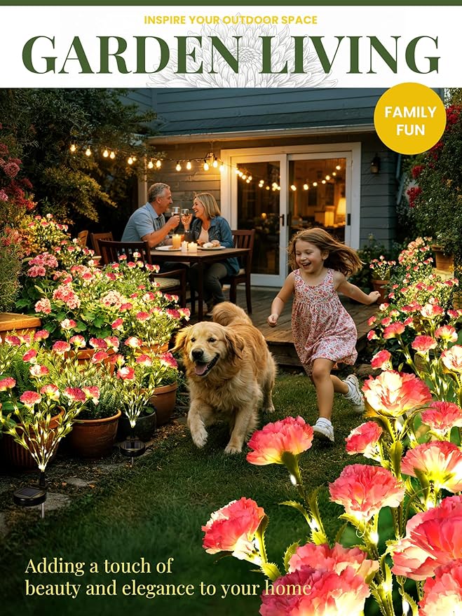 GIGALUMI Solar Lights Outdoor for Garden Decor, 4 Pack Solar Flower Lights Waterproof, 2 Lighting Modes 28 Carnations for Pathway,Yard, Patio Decoration, Gardening Gifts for Women (Pink)