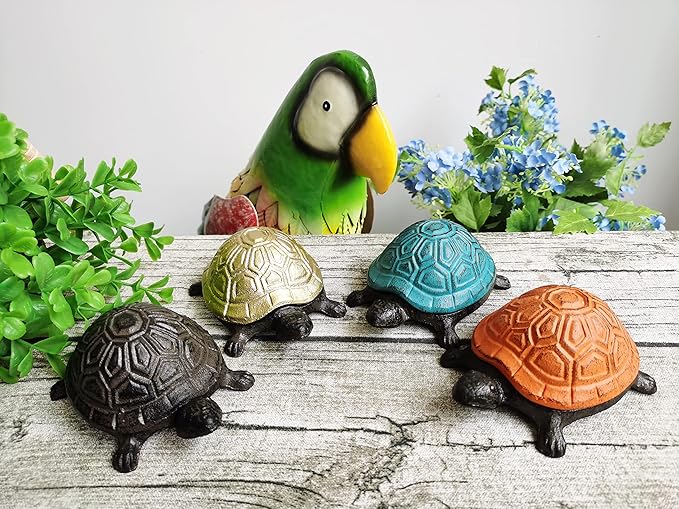 BSTGIFTS Cast Iron Turtle Key Hider - Spare Key Holder & Garden Decoration - Trinkets Box for Jewelry, Ear Studs, Ring & Paper Clips (Antique Blue)