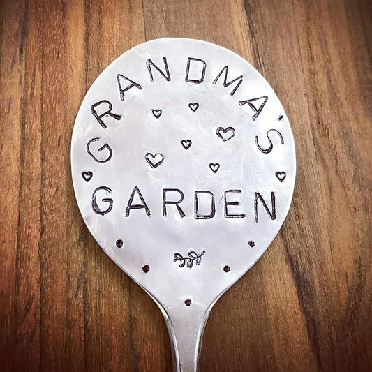 Garden Marker, Grandmas Garden with Hearts, recycled silver plate spoon, herb plant flower pot