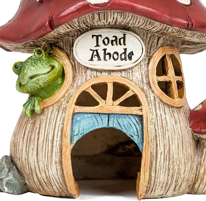 Giftware by Roman Inc., 8" H Toad Abode with Daisy Statue, Garden Collection, Outdoor Statue, Memorial, Resin Stone, Adorable Mushroom and Flowers, Garden Décor (7x5x7)