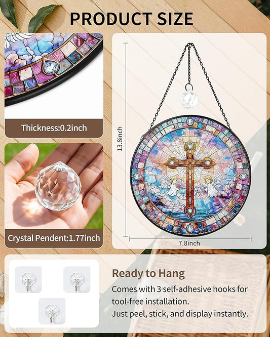 Christian Stained Glass Window Hanging Sun Catcher, Religious Faith for Mom or Grandma, Church Window Decor