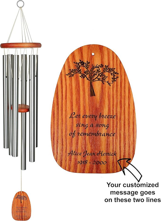 Woodstock Chimes Personalized Amazing Grace Wind Chime for Outside 40" Medium Silver,Outdoor Garden Decor, Memorial Gift for Loss Loved Ones P-AGLS03