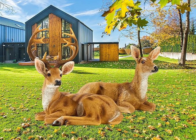 Resin Buck and Doe Statue-Animal Deer Couple Garden Accessories Collectible Figurines Sculpture Home Coffee Shop Decoration Ornaments or Outdoor Yard Lawn Decor Gifts for Birthday Anniversary