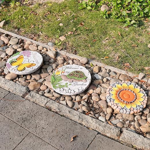 Garden Dรฉcor Stepping Stones Outdoor - Resin Butterfly Decorative Stone Bright Color Memories Pavers Outdoor for Garden Yard 9.5 * 9.5 * 0.5 Inch LC Lcdecohome