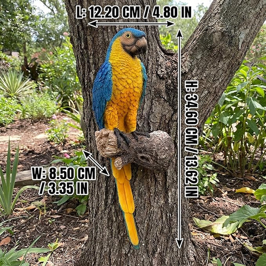 Hanging Parrot Statue Outdoor Decor for Garden, 13.6" Fairy Yard Wall Mount Figurines Home Tropical Parrot Sculptures for Lawn Patio Front Porch Backyard Fence (Blue)