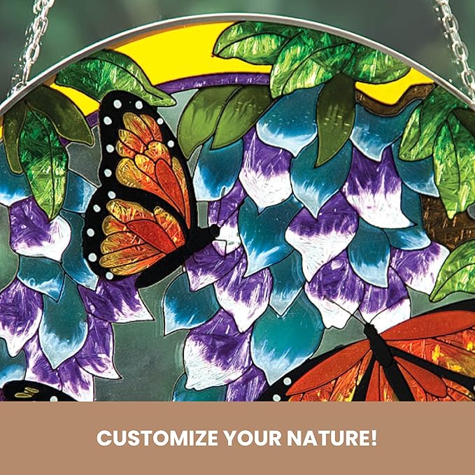 Bits and Pieces - Artistic Butterfly Suncatcher - Stained Glass Window Hanging - Hand-Painted Monarch Butterfly Suncatcher – Home Garden Decor - 9¾""