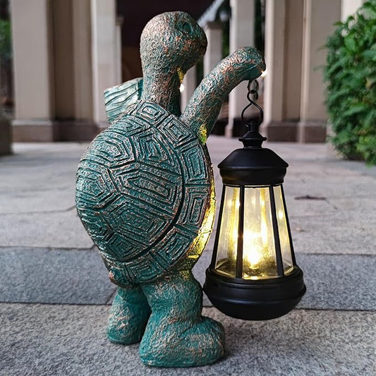 Turtle Garden Statue Outdoor Décor with Solar Lights Lantern,Turtle Solar Light Figurines Outside Decorations for Yard,Lawn ,Patio, Balcony, Unique Housewarming Gifts