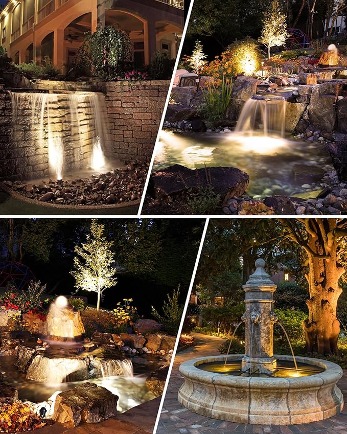 SUNVIE 3W Pond Lights LED Underwater 3000K Warm White IP68 Waterproof Underwater Pond Lights 12-24V AC/DC Low Voltage Fountain Light LED Underwater for Outdoor Ponds Fountains Waterfalls, 4 Pack