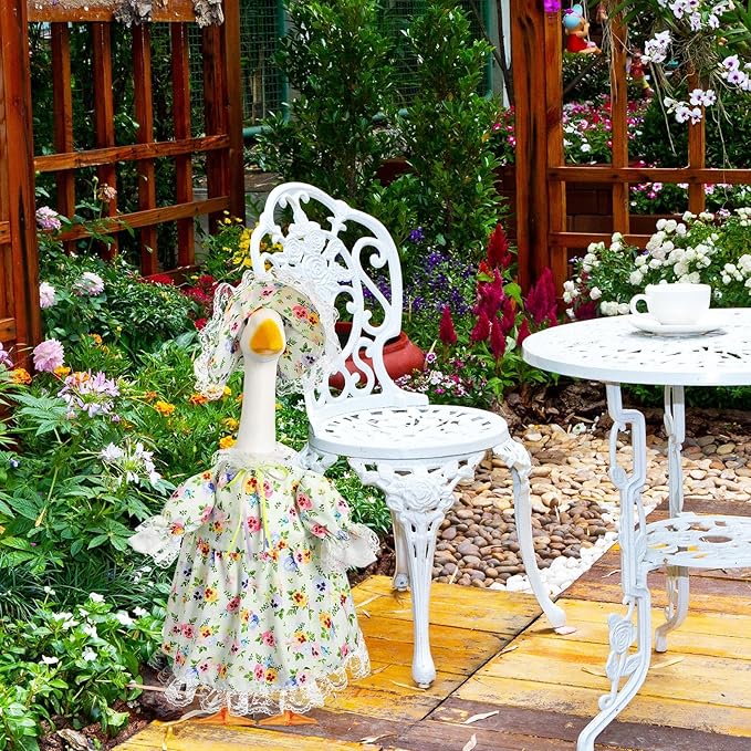 FuWeave Spring Goose Outfit Flower Porch Goose Clothes for 23" Large Statue Outdoor Patio Yard Lawn Art Decoration(Floral,23 inch)