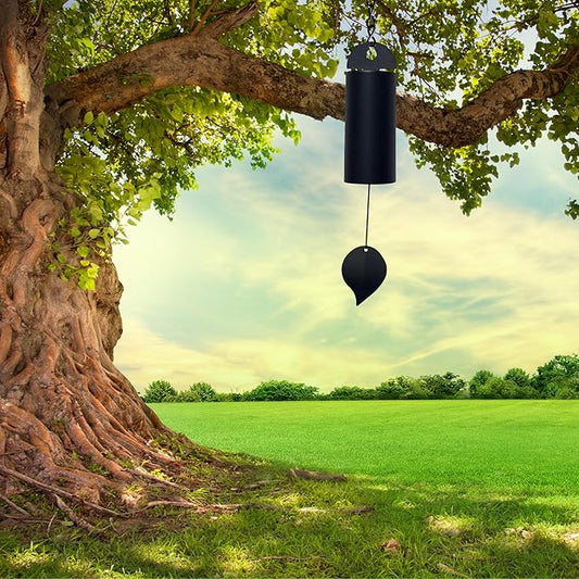 Wind Chimes for Outside Deep Tone, Large Metal Cylinder Memorial Wind Chimes Outdoor - Serenity Bell with Deep Resonance Outdoor Decor for Garden Patio Yard Porch - Black