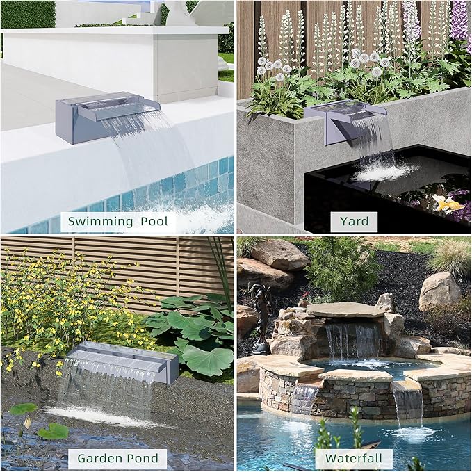 Pool Fountain, LONGRUNNEW Transparent Acrylic Pool Waterfall Spillway, 23.6 Inches Pool Water Feature for Garden Patio, Backyard Koi Pond Decor