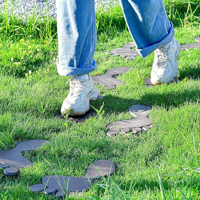 Sungmor Cast Iron Footprint Garden Stepping Stones, Set of 2 Sturdy Metal Left & Right Stepping Mat for Front Door, Outdoor Decorative Paver Mat for Yard Lawn Walkway Landscaping