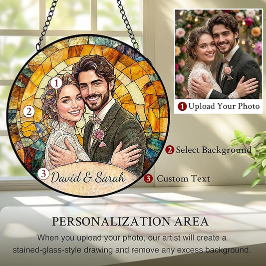 Personalized Stained Glass Windows Hanging, Her Him Picture Suncatcher Ornament, Custom Photo Gift, Birthday Wedding Boyfriend Girlfriend Couples Gifts