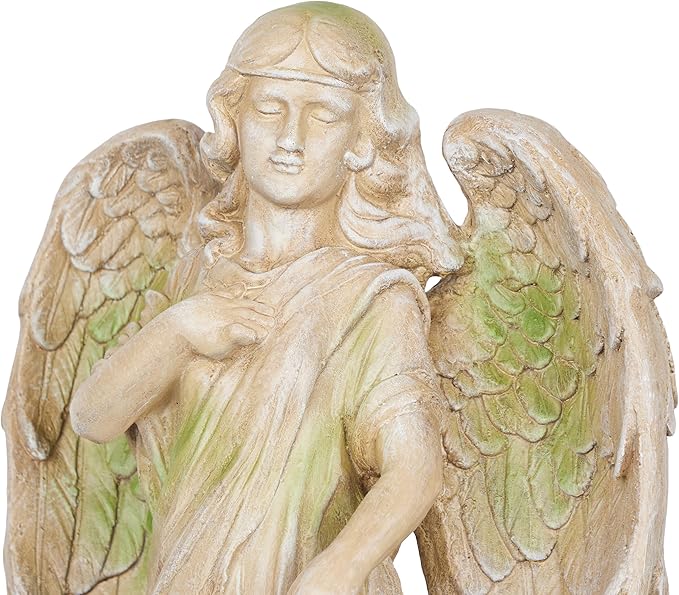 Alpine Corporation QFC105-201 Old World Angel Statue with Mossy Finish, Sentimental Garden Décor, 31" H, Tan/Moss Green