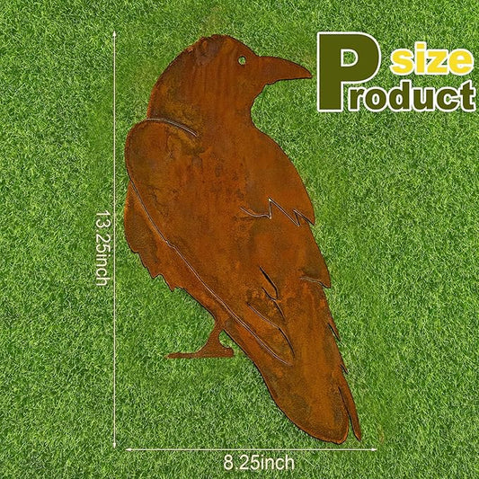 13.5 x 8.25 Inches Raven Bird Silhouette Metal Birds Rusty Crow Statue Metal Birds Fence Topper Yard Decor Fake Crow for Autumn Outdoor Tree Ornaments