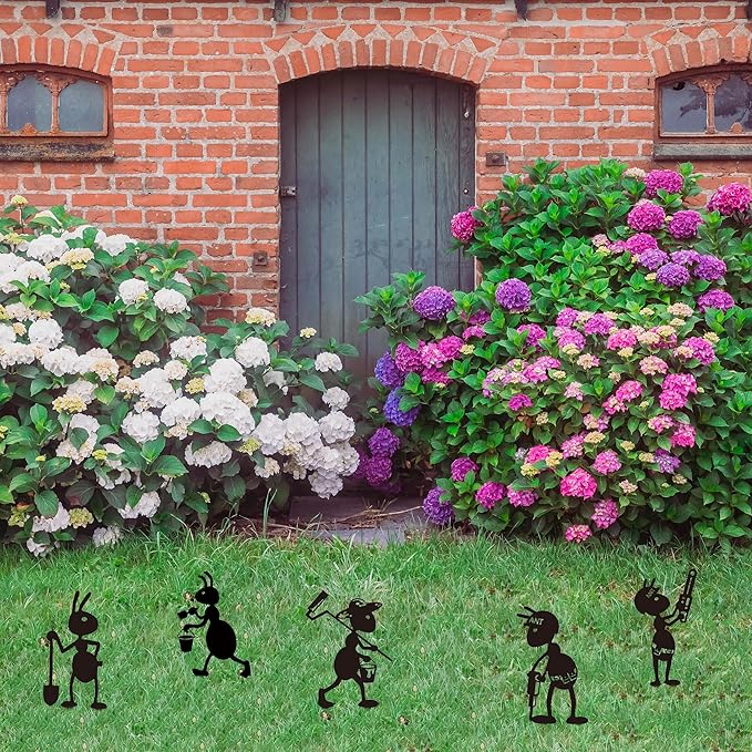 CUweipeng Metal Garden Stakes Decorative - 5 Pcs Funny Working Farm Ant Garden Decor Black Metal Humor Art Yard Stake Animal Outdoor Decoration for Pathway Lawn Garden Backyard Birthday Gift Party #A