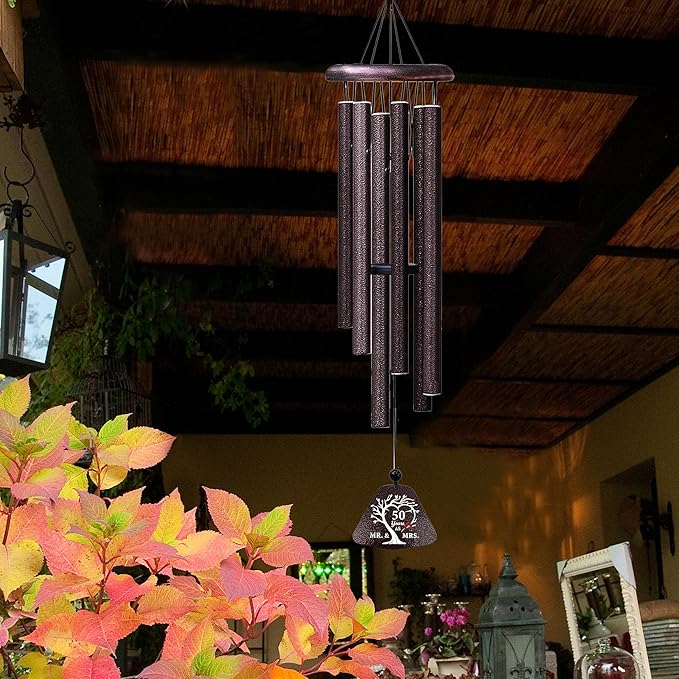 ZANIION 50th Anniversary Wedding Gifts Wind Chime 32", Happy 50 Years of Marriage Gifts Idea, 50th Anniversary Decorations for Couples, Parents, Husband, Wife, Romantic Gift for Her/Him Wine Bell 32"