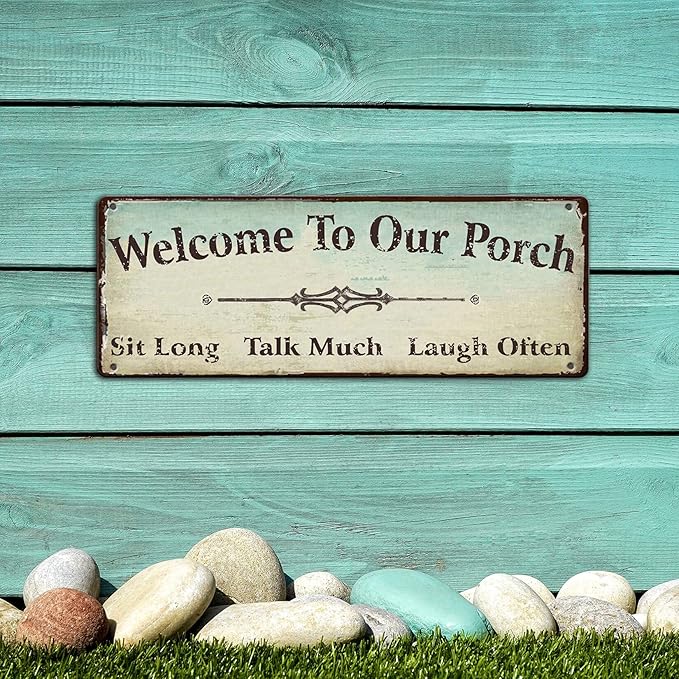 Welcome to Our Porch Decor decorations outdoor, Back Porch Sign outside Vintage Metal Welcome sign Backyard Wall Decor Accessories 16x6 Inches