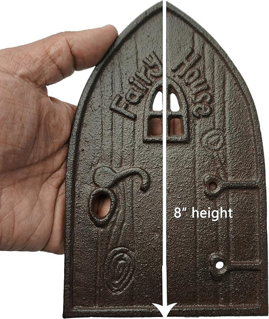 Lulu Decor 100% Cast Iron Miniature Fairy Door + 2 Windows with Glow in Dark Paint, Garden Ornament for Bottom of Trees (8 inches)