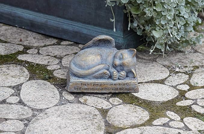 Roman 5.5" L Cat with Angel Wings Garden Statue, Decorative Stone, Memorial Gift