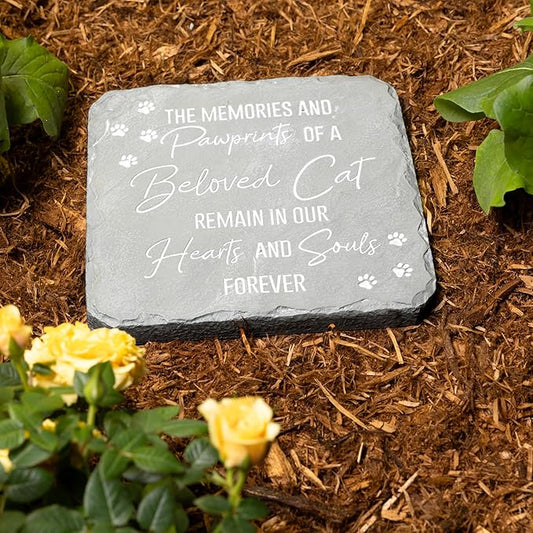 Pavilion Gift Company 25313 Cat Memorial-7.75" x 7.75" Garden Stone, Light Gray, White