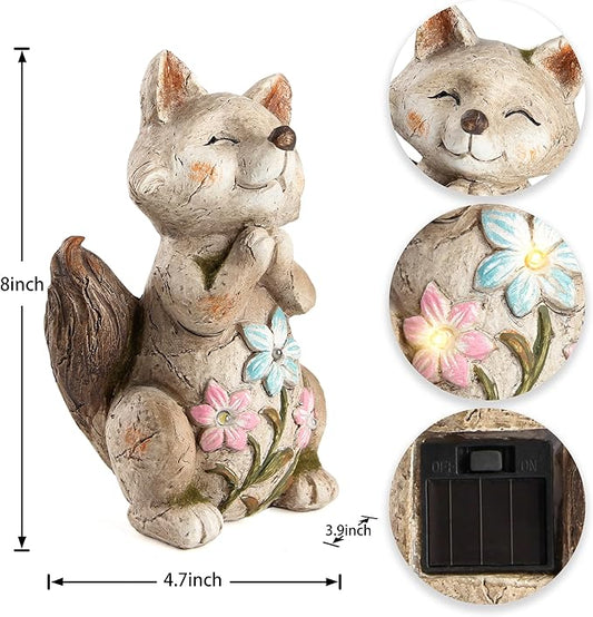 Smadeer Fox Statue for Garden Decor, Garden Statue with Solar Power Light for Outdoor Patio Porch Lawn Yard Backyard Oudside Indoor Shelf Decoration,Praying Fox Sculptures & Statues Woman