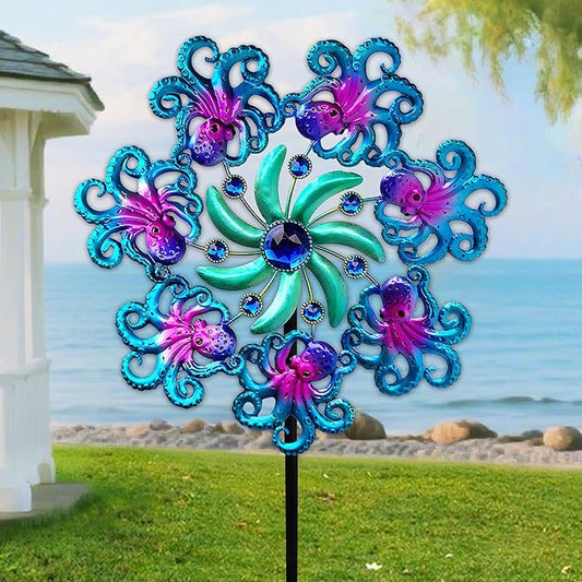 COOZZYHOUR 39" Octopus Wind Spinners for Yard and Garden Stake,Ocean Theme Outdoor Decor - Metal Windmill, Wind Sculpture Decorations for Patio,Lawn