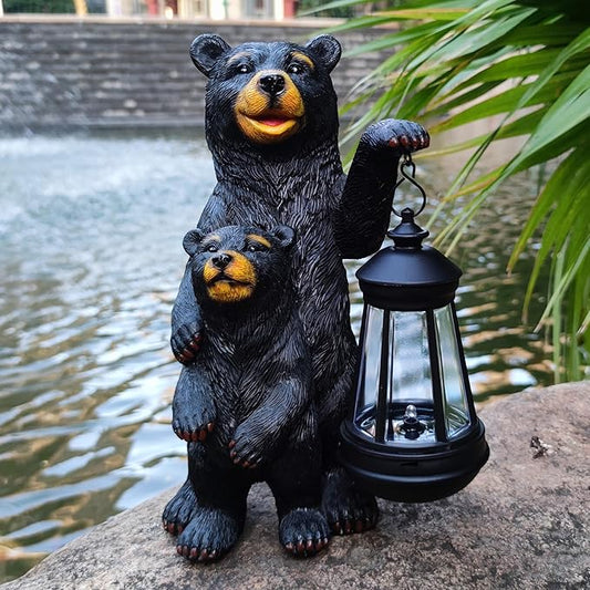 Black Bear Solar Lantern Garden Statues,Loving Bear Figurine Lights for Outside Decoration ,Lawn Outdoor Decor for Patio,Balcony,Yard-Unique Gift for Grandma Wowen Mom