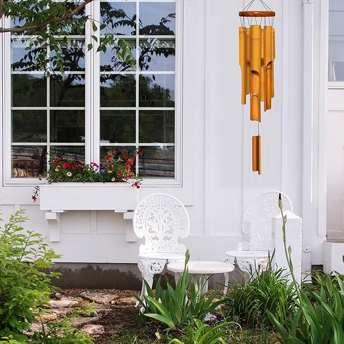 Bamboo Wind Chimes 30" 6 Pipes, Handcrafted Wooden Wind Chime Bring a Unique and Soothing Melody, Create a Zen Atmosphere for Outdoor Indoor Decor, for Sympathy, Memorial
