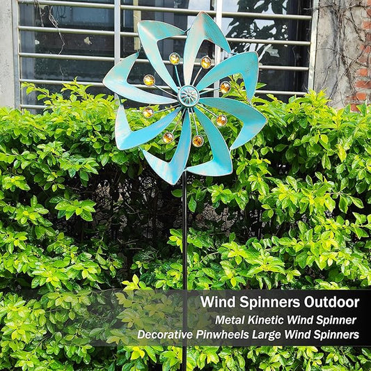 360° Outdoor Wind Spinner, Wind Sculpture Spinner with Metal Stake, Yard Art Decor for Patio, Lawn & Garden (Green Copper)