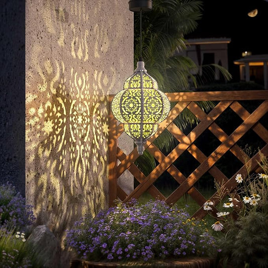 Hapjoy Hanging Solar Lights Outdoor Garden Decor Solar Lantern Waterproof Plastic Moroccan Outdoor Decorations for Patio Pathway Yard Backyard Garden Decorative (2, White)