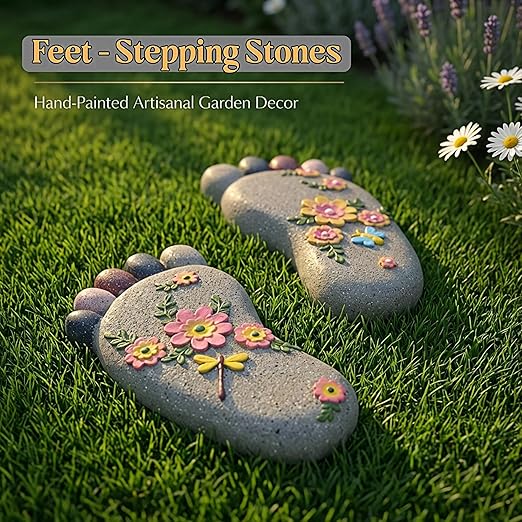 Outdoor Lawn Footprint Stepping Stones — Decorative Paving Stones Suitable for terraces, Vegetable Gardens, Gardens, or walkways, Home Decor Footprint Commemorative Stone Set (2 Pieces)