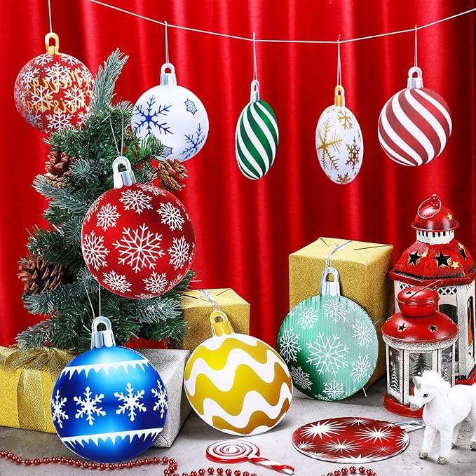 Sumind 10 Pieces Large Christmas Decorations Outdoor Christmas Hanging Ornaments Yard Lawn Signs Round Double Sided Porch Ornaments for Xmas Party Decor(Classic Style)