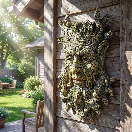 10.3" Whimsical Tree Face Sculpture, Garden Peeker Statue, Outdoor Trunk Tree Huggers Art, Landscape Accent Ornament, Hanging Fairy Elve Figurine for Yard Art, Trees Decor Wall Mounted Statues