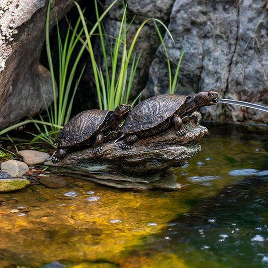 Aquascape Double Turtle On Log Spitter Fountain for Pond and Garden, 78372