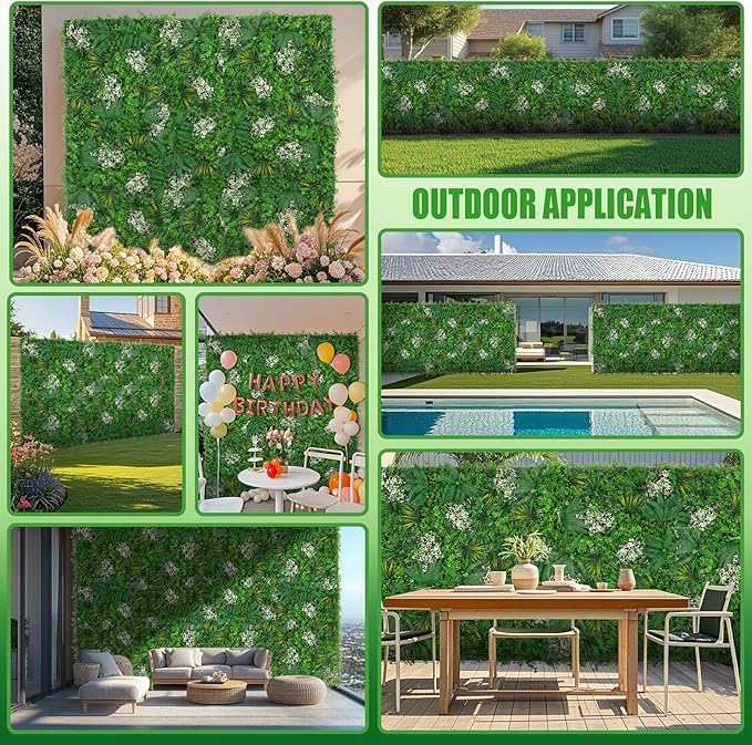 Grooy 20"X20" Artificial Grass Wall, 8PCS Boxwood Panels UV-Protected Faux Grass Backdrop Wall,Greenery Privacy Hedge Screen for Outdoor Garden Patio, Indoor Party Balcony Fence Decor