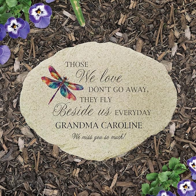 GiftsForYouNow Personalized Dragonfly Memorial Small Flat Garden Stone - Outdoor Decorative Stone for Remembrance and Reflection