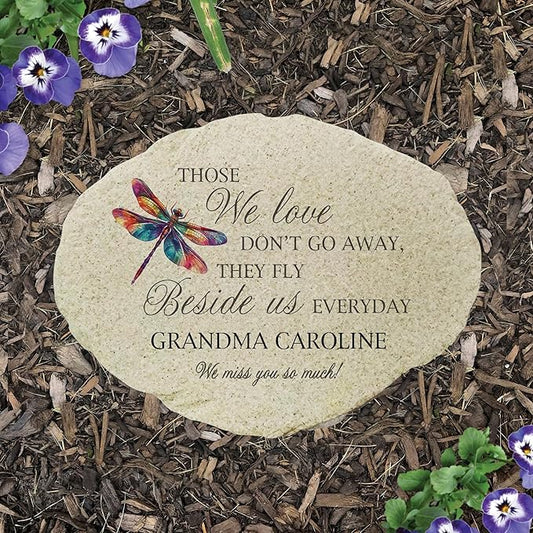 GiftsForYouNow Personalized Dragonfly Memorial Small Flat Garden Stone - Outdoor Decorative Stone for Remembrance and Reflection