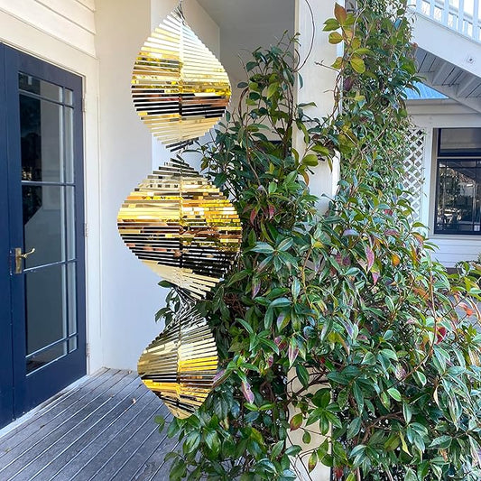 Giant 22 Inch Helix Wind Spinner Metal Garden Spinners Outdoor Garden Art for Backyard Outdoor Hanging Decor and Spinners for Yard and Garden Ornaments 3D Shape (White Gold Helix)
