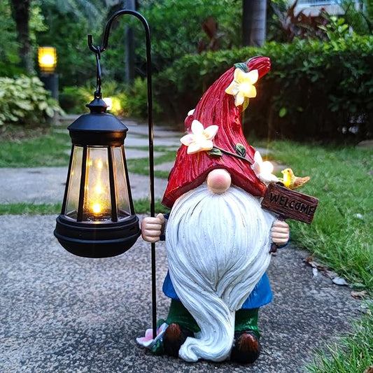 Solar Garden Gnomes Statue with Succulent and LED Lights - Solar Lantern Gnomes Decorations for Yard Outdoor gnome Decorations for Garden, Patio Gnome Gifts for Mom