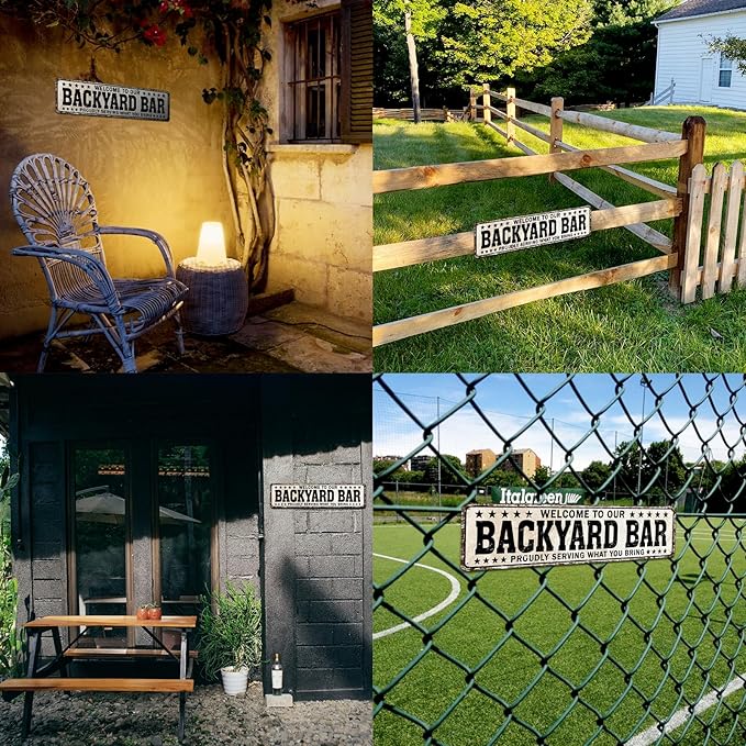 Funny Backyard Signs and Decor Outdoor Pool Decor, Outdoor Bar Signs Beer Sign, Welcome to Our Backyard Bar Sign 4" x 16"