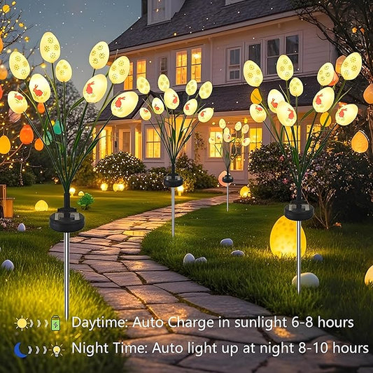 Solar Easter Egg Stake Lights 2 Pack,20 LED Waterproof Swaying Firefly Solar Lights for Outdoor Easter Decor - Garden Pathway, Lawn, Patio, Yard Landscape Decoration