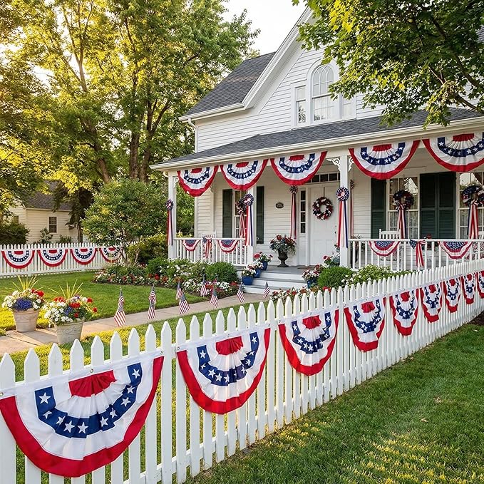 6 x 3 Ft 4th of July Decorations Big American Pleated Fan Flag, 3 Pcs Patriotic Decorations American Flag Bunting, Red White and Blue Half Fan Banner Bunting Flags Outdoor Indoor for Memorial Day Decor