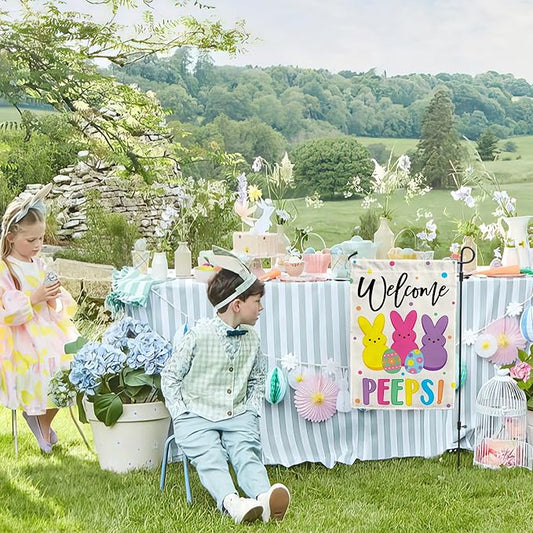 Easter Garden Flag (12x18) Double Sided - Welcome Bunny Spring Yard Flag - Easter Decorations Outdoor - Holiday Flag for Porch Patio Lawn Garden Decor
