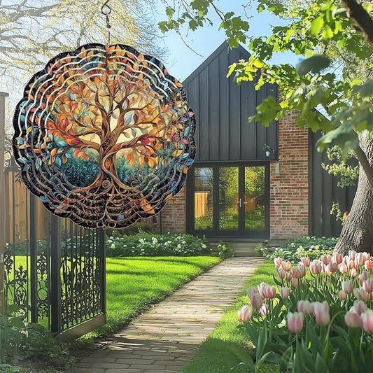 Tree Life Wind Spinners Outdoor, Hanging Wind Spinner for Garden Decoration, 8 inch 3D Stainless Steel Metal Wind Sculpture for Indoor/Outdoor Decor